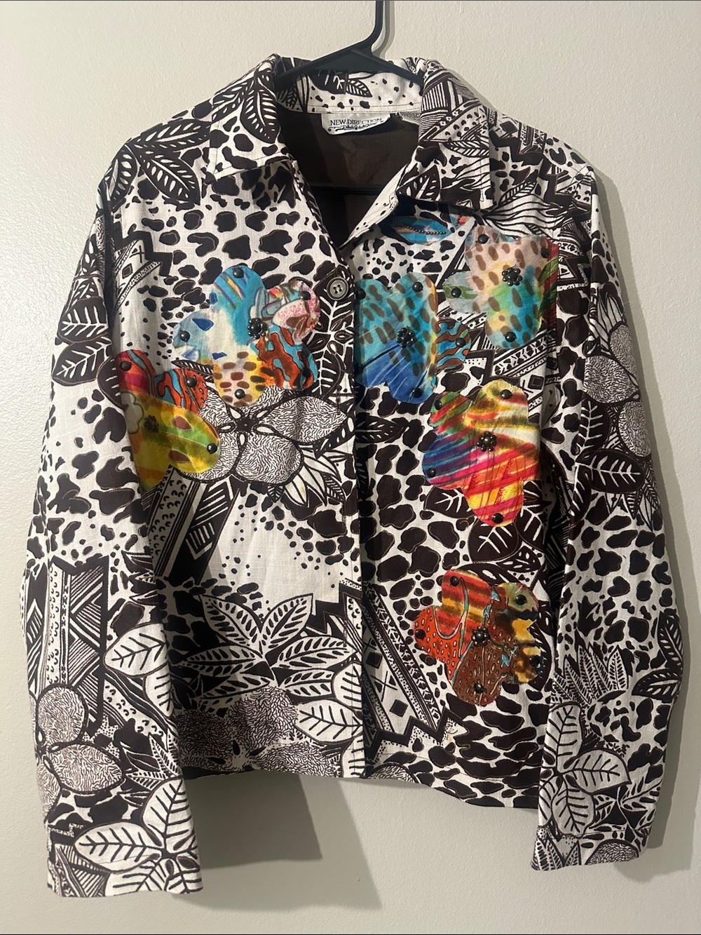 Laura Ashley Womens Jacket Floral Art to Wear Embroidered Patch Beaded Sz L